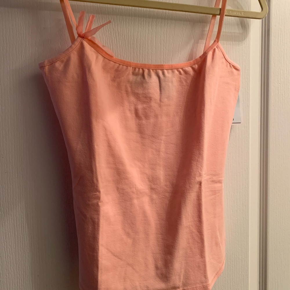 NWT DKNY stretch tank with bow Spaghetti Strap Top w/ shelf bra Large